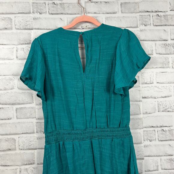 Umgee Gauzey V Neck Flutter Sleeve Mini Dress Teal Sz S NEW - Picture 5 of 8